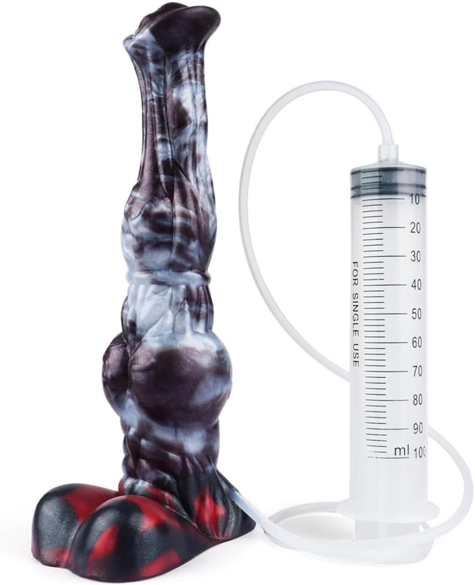 9" grote spuitende dildo met 2 knopen, fandom stijl (Striped)