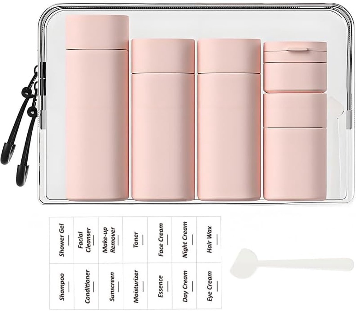 5-pack korte en modieuze reisflessen TSA goedgekeurd, BPA-vrije reisformaat reiscontainers navulbare knijpflessen voor cosmetische shampoo crème conditioner... (Nordic Sand Pink)