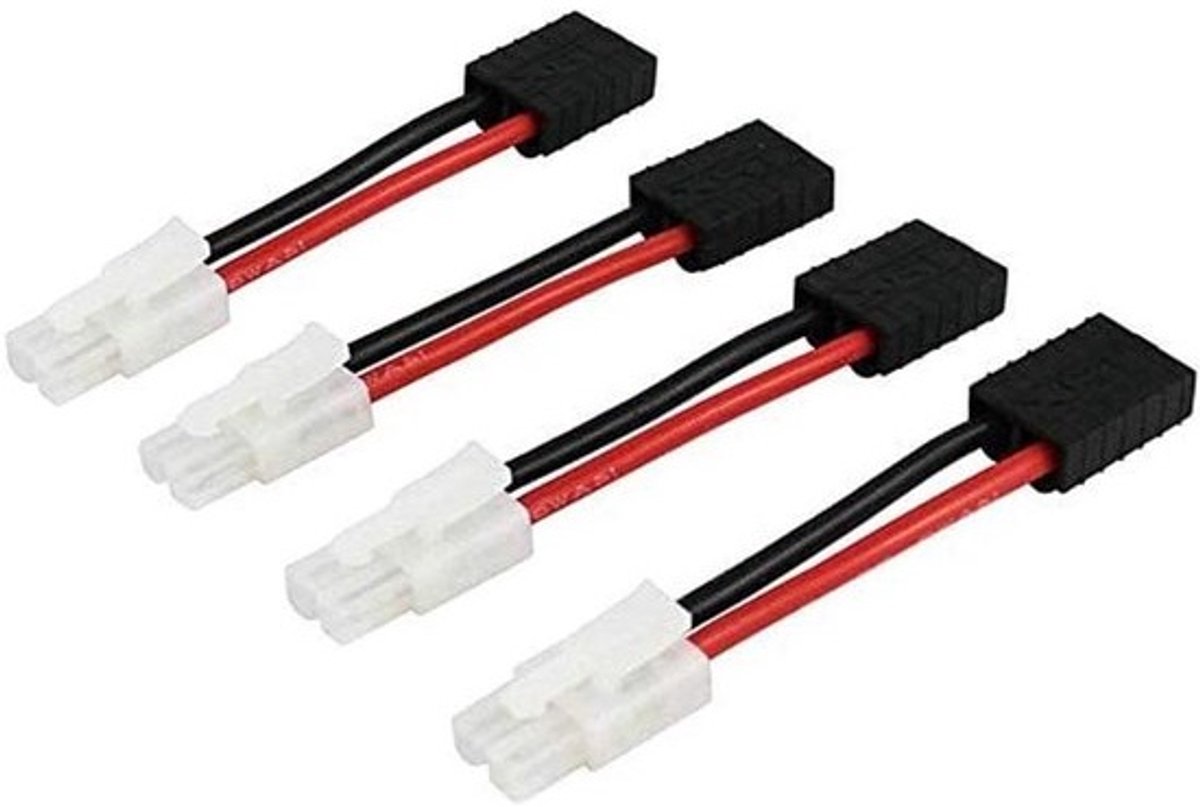 4pcs Male Tamiya to Female TRX Traxxas Connector Adapter Cable - for RC Airplane Lipo NiCd NiMH Battery ESC Charger - Pack of 4