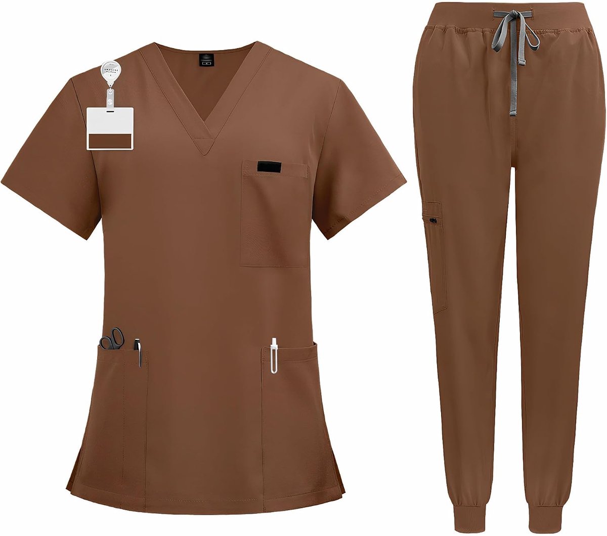 Scrub Set V-hals Korte Mouw Top met 3 Zakken Elastische Manchet Broek Vochtafvoerende Gezondheidszorg Uniform CK13