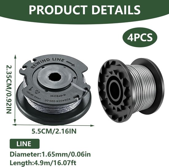 Spoelen (Ø 1,6 mm 4,9 m lengte), reservespoel compatibel met Bosch accu-grastrimmer EasyGrassCut 23/26/18/18-230/18-260/18-26, geschikt voor accu-grastrimmer EasyGrassCut — afbeelding 2
