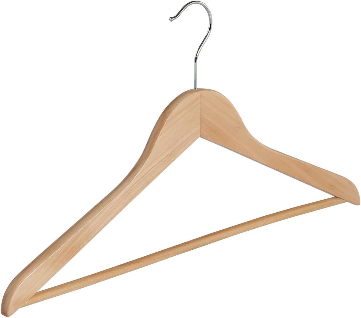 Kleerhanger, Blousehanger, set van 50 Stuks, Lotushout, Naturel, Gelakt, Broeklat, Blouse, Shirt, Overhemd, Jas, 360° Draaibare Haak, 44 cm (7115BA/50)