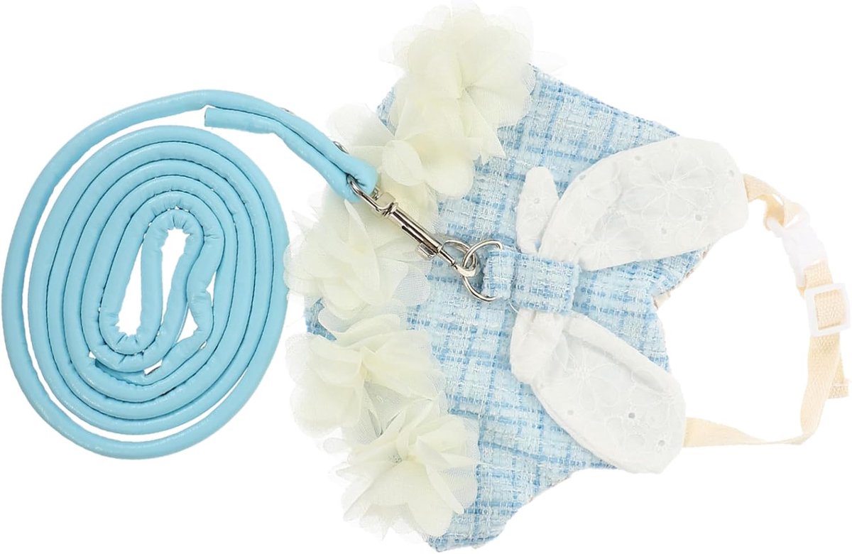 Blauw met riem van katoen, konijnen, comfortabel en ademend, loopharnas in jurkdesign, voor huisdier en outdoorplezier