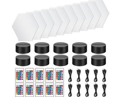 Set Acryl Lampvoet met Afstandsbediening, Inclusief 10 Hexagon Art Acrylplaten, 10 Lampbasis, 10 USB-kabels en 1 Whiteboard Marker, Konesky2158