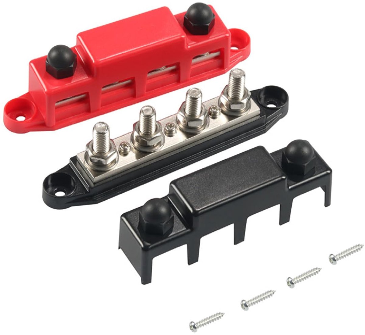 2 stuks 12 V-48 V DC verdelerblok, voeding, verzamelrail (M8), 4 bouten, aansluitblok voor ringkabelschoenen, 150 ampère, voor auto, camper, schepen