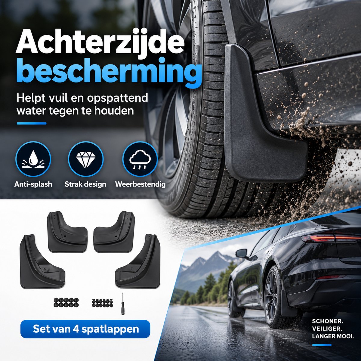 AIM Tesla Model 3 Highland Spatlappen (2024–heden) TPE+PP – Zonder Boren – Zachte Rand – Set van 4