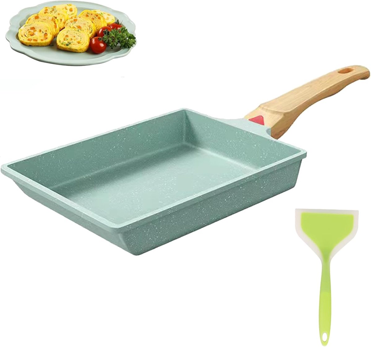 Japanese omelette pan, rectangular, non-stick coating, Japanese omelette pan, with silicone spatula, for induction and - ShopVlot