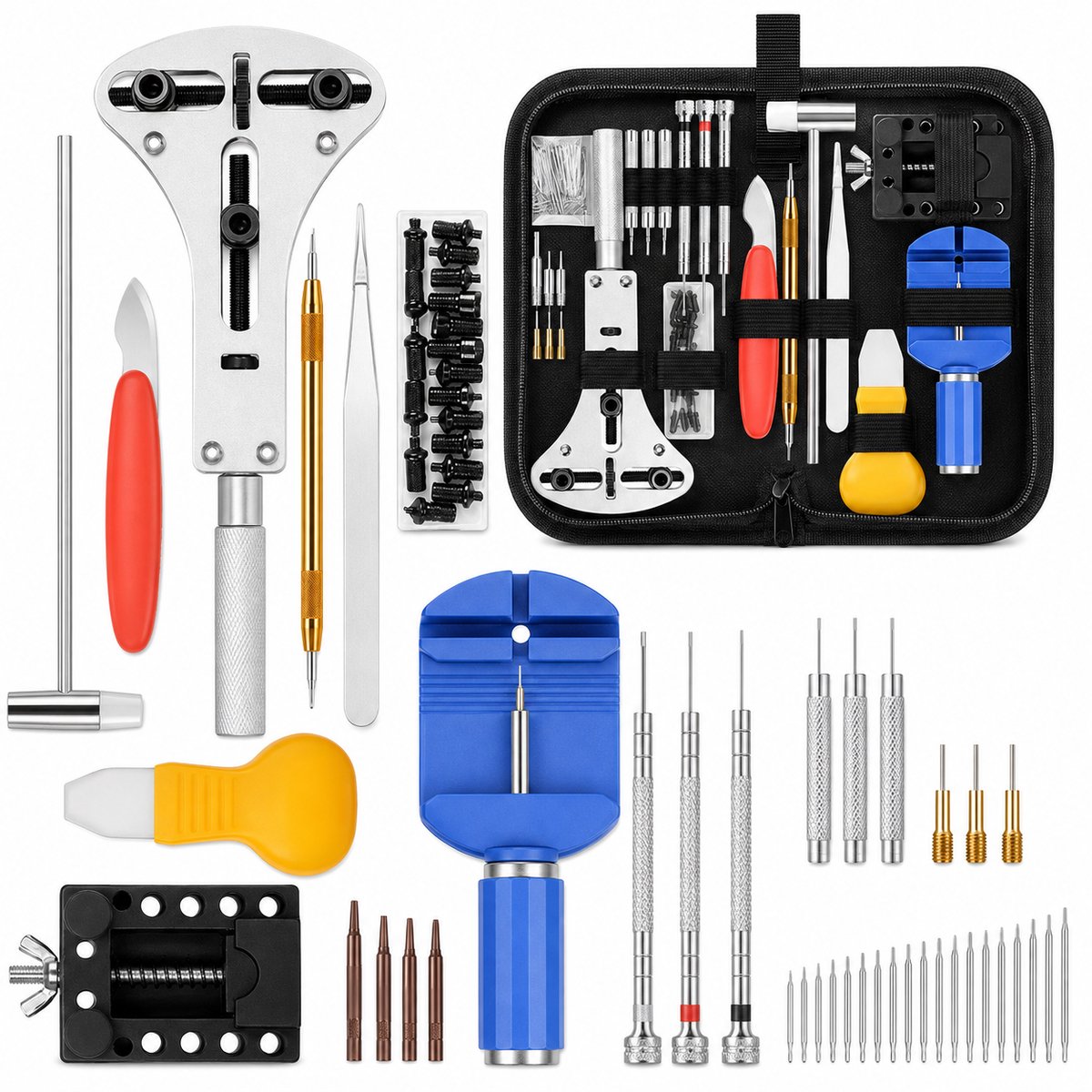 Vixson - Complete Horloge Reparatie Set - Horloge Gereedschap voor Batterij Vervangen & Horlogekast Openen - Horlogemaker Toolkit met Schroevendraaierset & Houder - TIMEKIT