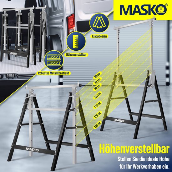 MASKO® Telescopische schraag - Belastbaar tot 200 kg - Verstelbaar 80-130 cm - 8-delig - Zilver/zwart