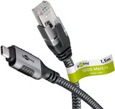 Goobay Ethernetkabel 1,5 m USB-C 3.1 naar RJ45, CAT6, 1 Gbit/s, textielmantel, metalen stekkers