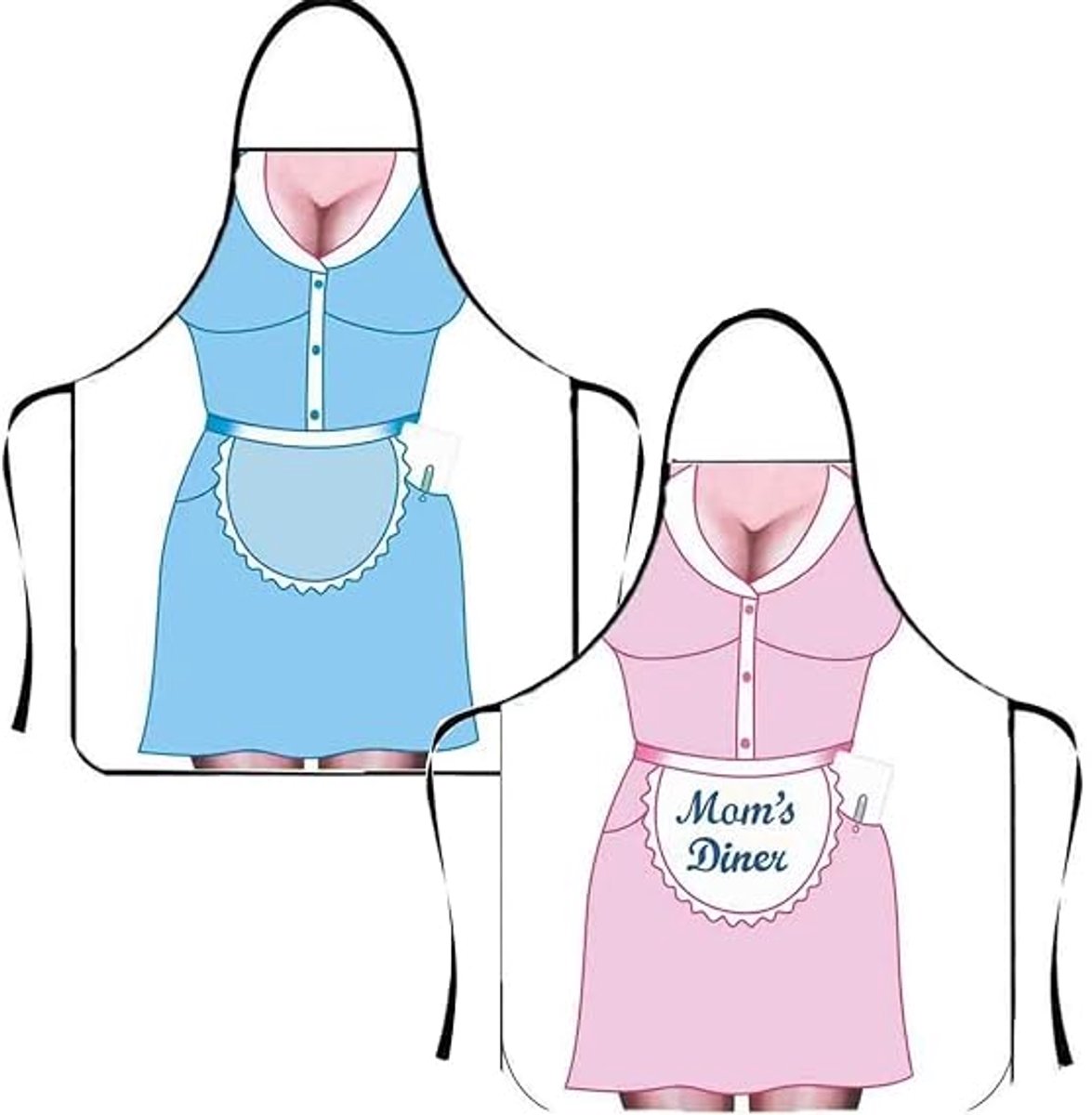 Tweedelig schortenset, barbecueschort (blauw + roze)