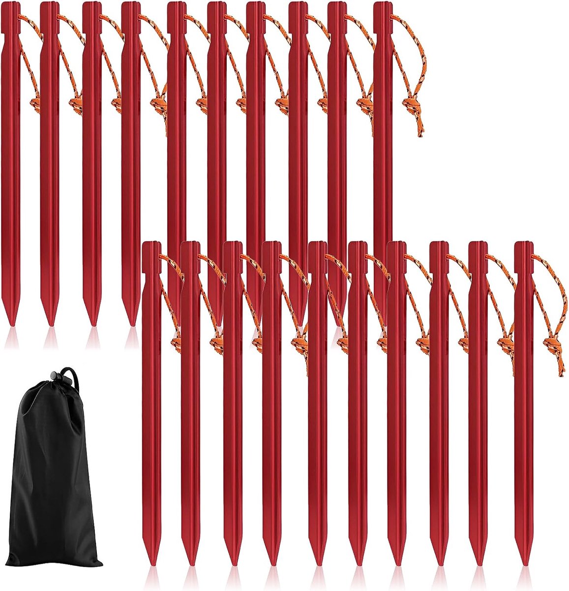 Tentharingen, 20 stuks, 18 cm, stormbestendig, zandharingen, aluminium haringen, stabiel, voor camping en tuin, rood