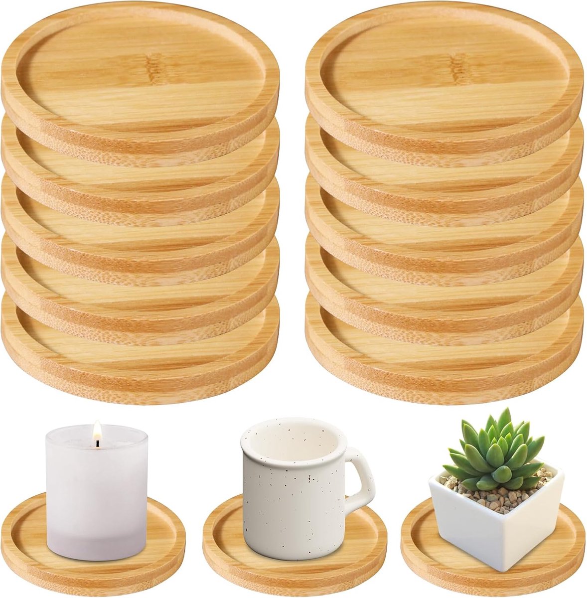 Set van 12 houten kaarsenborden: kaarsenonderzetters voor staafkaarsen, kaarsenonderzetters voor kaarsen tot 8 cm diameter, rond kaarsenbord voor doopkaarsen, bruiloft, huis, decoratief