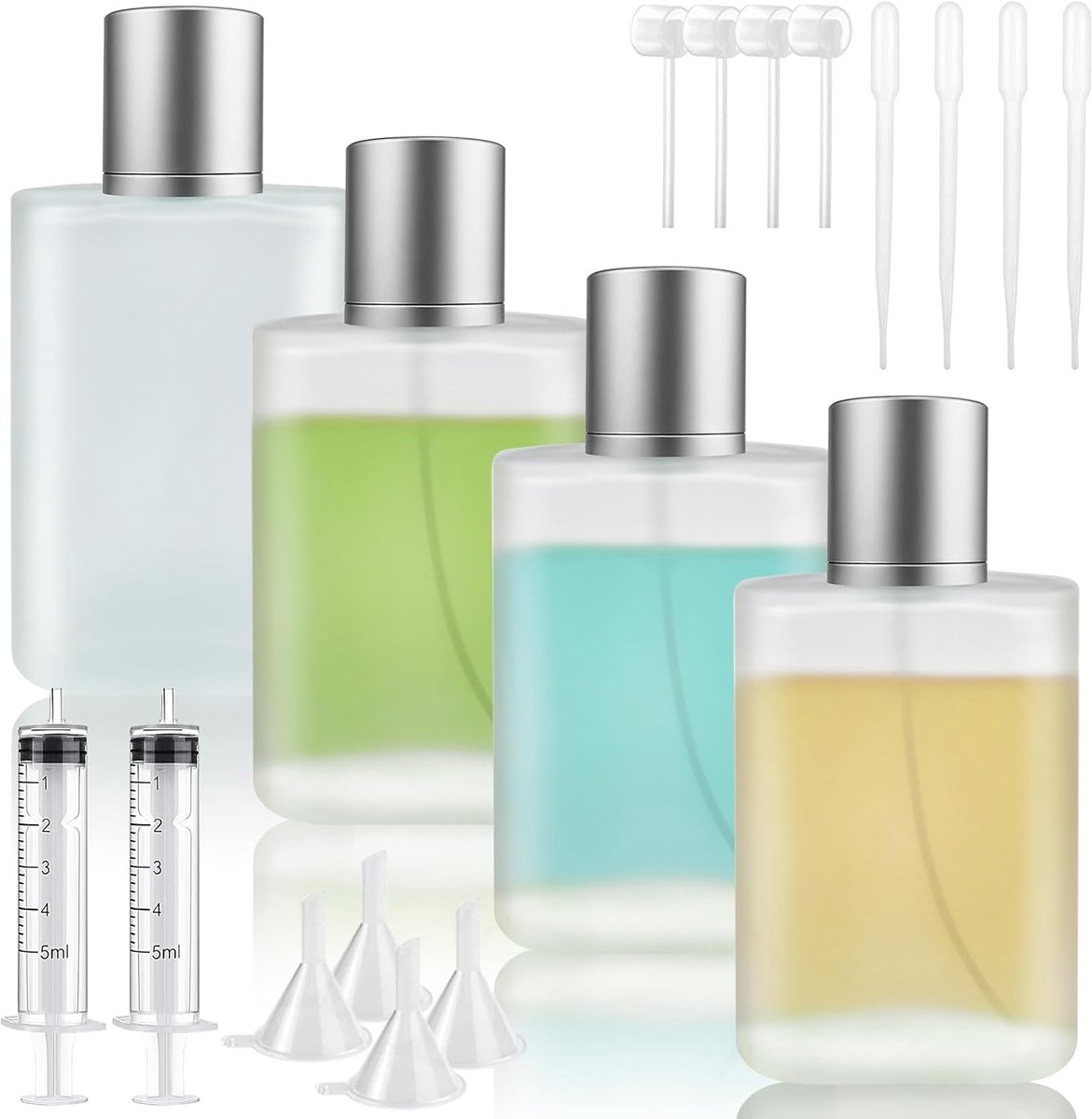 4 Stuks Matte Textuur 50 ml Lege Parfumflesjes (Zilveren Deksel)