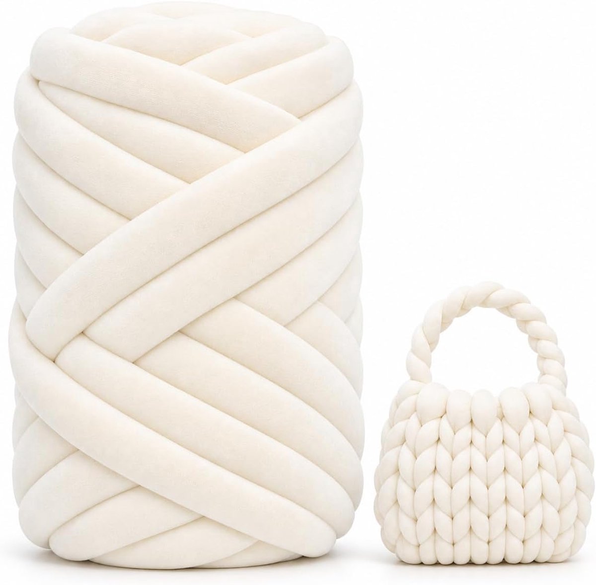 Breiwol, 500 g/16 m, dikke wol voor handbreien, buisgaren, 3 cm, dikke XXL wol, handbreigaren, wolgaren voor beginners, dekens, manden, tas, huisdiermand, doe-het-zelf kunsthandwerk (wit)