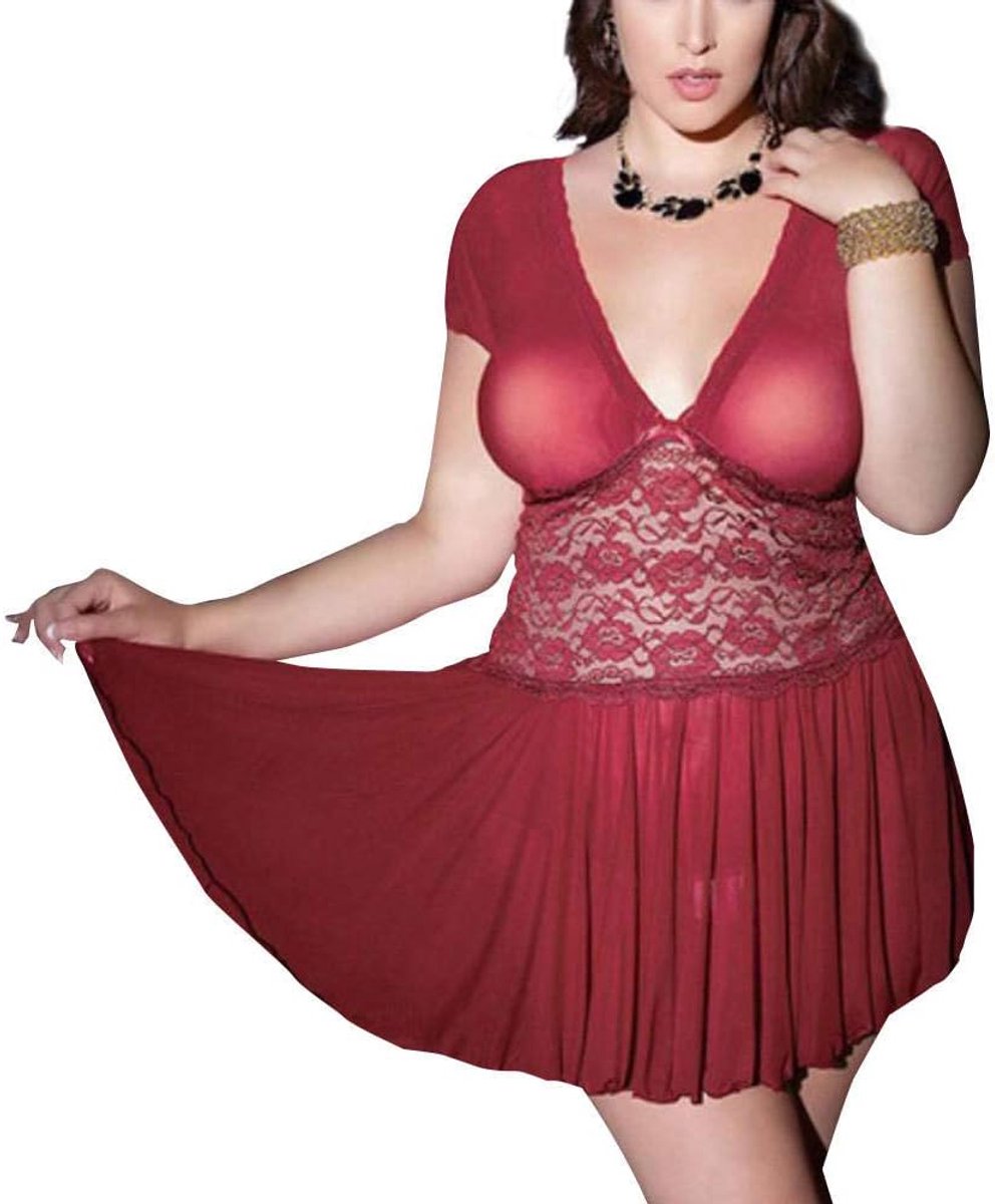 Lingerie voor dames sexy nachthemd lingerie nachtkleding Kant met stringKanten Nachthemd Dames Nachtjapon Thong Slaapjurk Sexy Diepe V-hals Jurk