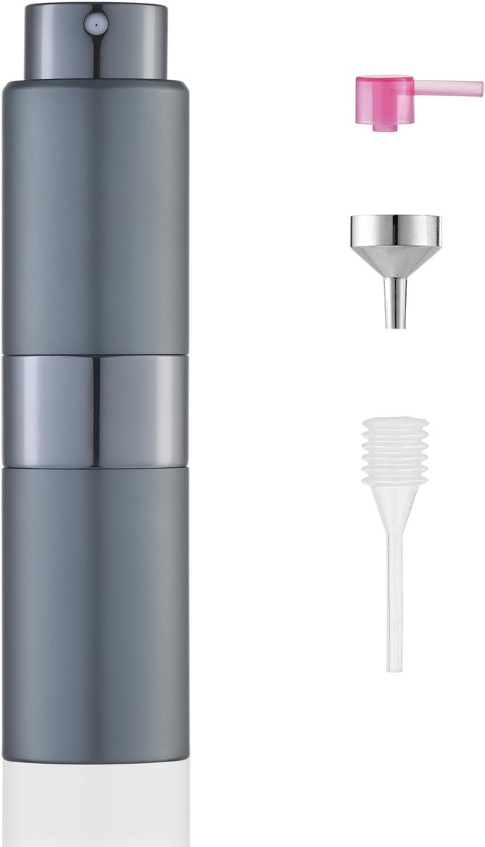 Parfum Verstuiver 20ml Navulbaar, Aluminium Reis Parfumflesje met Navulaccessoires, Draagbare Parfum Spray Bottle voor Tas, Vakantie, Cologne en Aftershave, Gunmetal