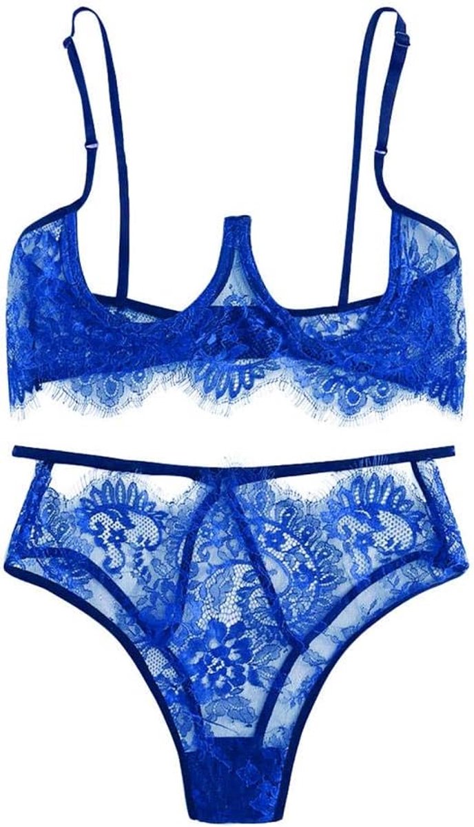 Dameskostuums Porno Sexy Kant Vrouwelijk Ondergoed Kanten Beha Erotische Nachtkleding String Verleiding Dames Ondergoed -Blue_S