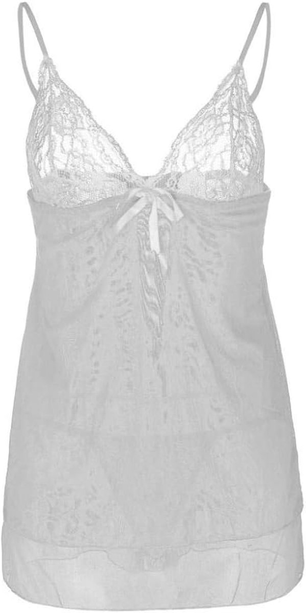 Sexy dames erotische lingerie Dames Erotische Lingerie Diepe V Porno Kanten Beha Verleiding Strik Nachthemd Transparant Sexy Ondergoed-White_XXL
