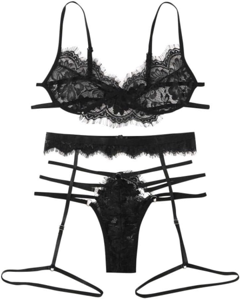 Dames 3 ST Erotische Lingerie Vrouwen Porno Bandage Kanten Beha Kousenband Ondergoed Verleiding Transparante Sexy Lingerie Set