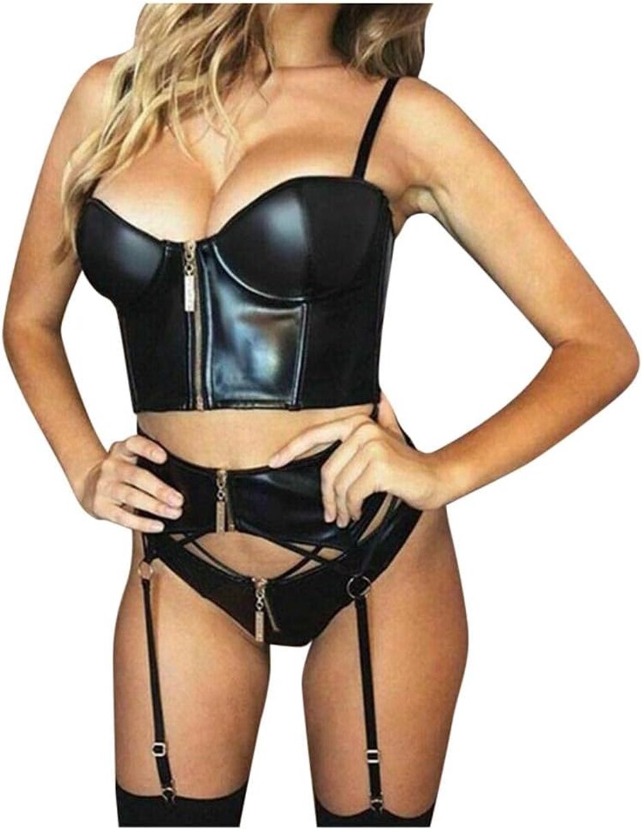 Dames Sexy dameslingerie korset bh slip damesondergoed doorschijnende kledingset
