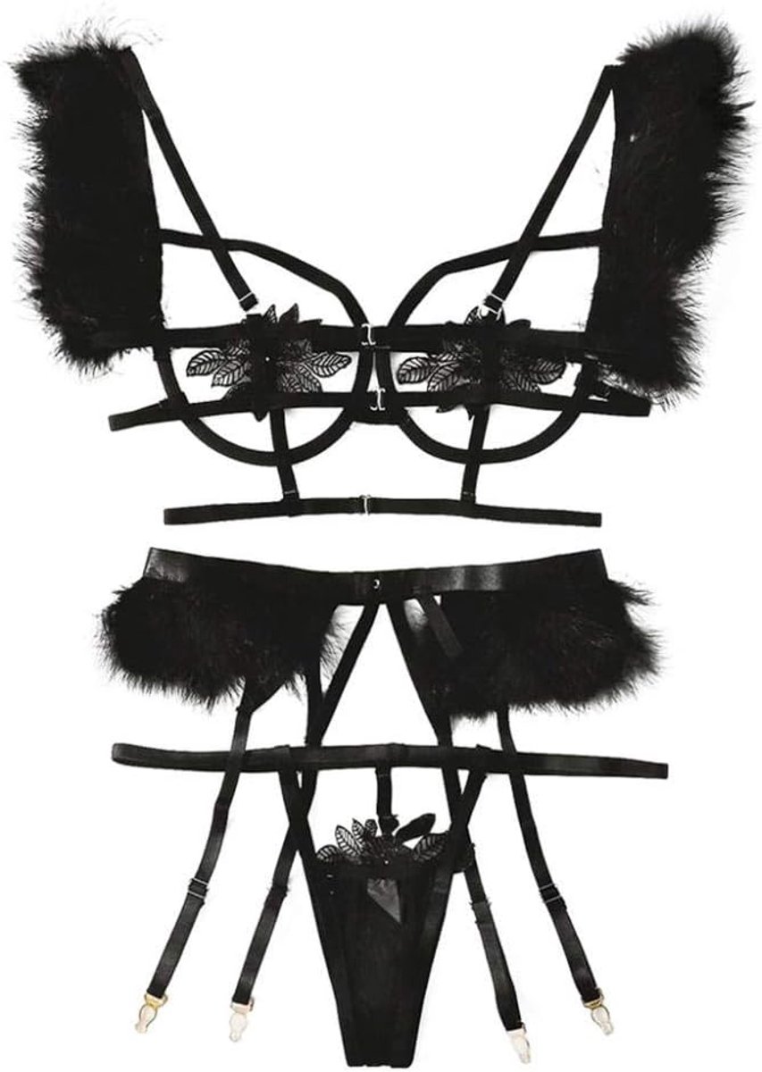 Babydolls, nachtjaponnen & negligés dames Damesondergoed Hollow Out BH Slips Kousenband Sexy Lingerie Transparante set