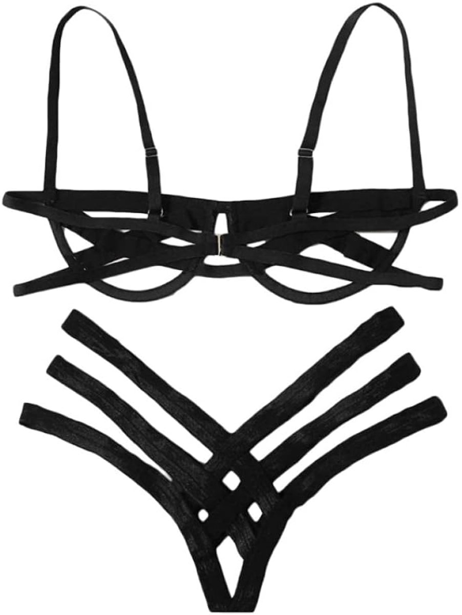 Sets met nachtmode & ochtendjas Vrouwen Ondergoed Hollow Bra Sexy String Lingerie See Through Lace set