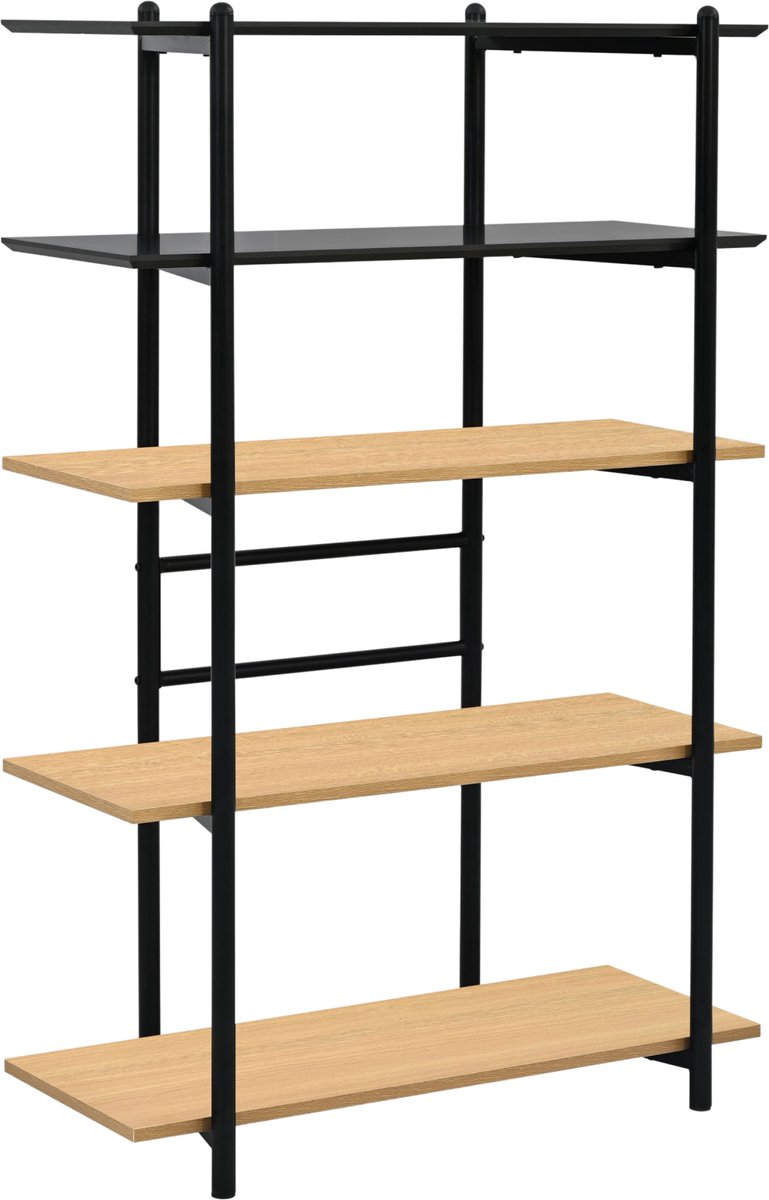 en.casa Boekenkast Kappespoo 124x80x35 cm zwart en eikenkleurig [en.casa]