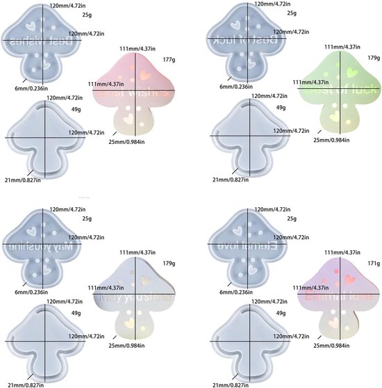 4 stuks siliconen gietvormen, 3D-siliconenvorm, lente, paddenstoel met hart, gietvormen, siliconen paddenstoel, gipsvorm om te gieten, gietvorm, siliconen siliconen vorm, Kerstmis voor 3D-paddenstoel — afbeelding 2