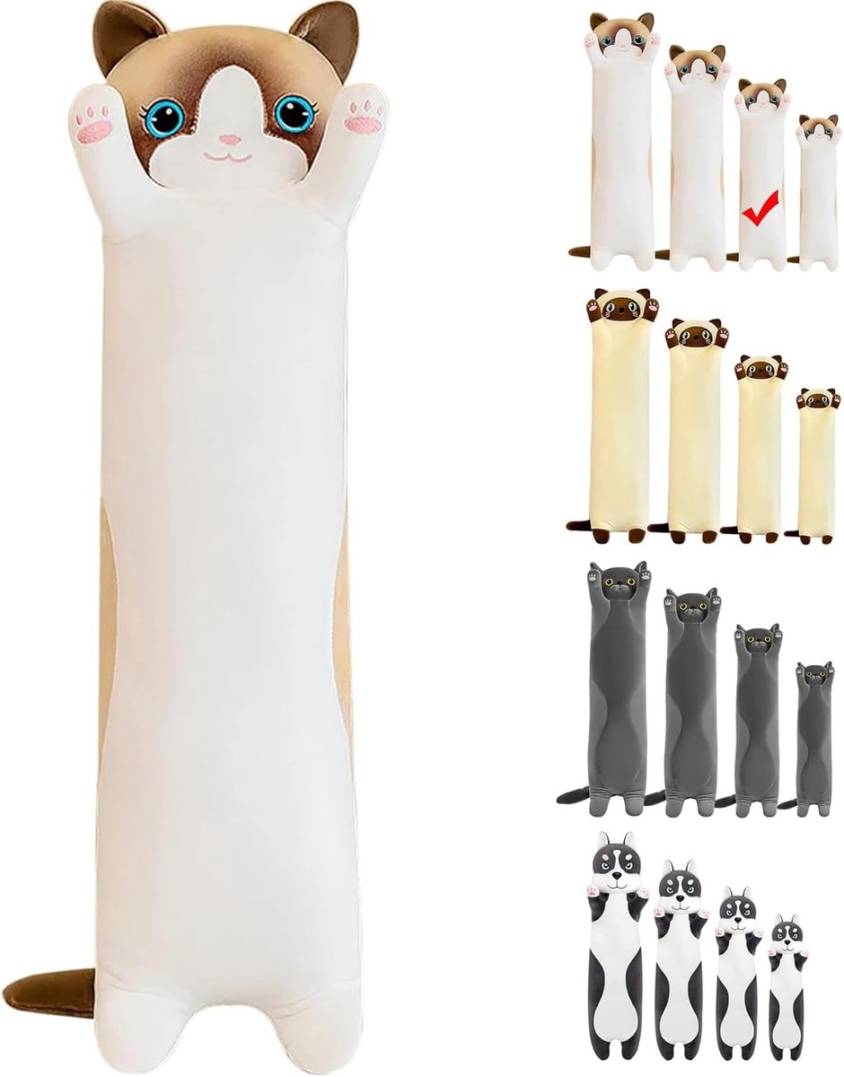 Pluche dier kat zacht groot kussen (wit, 70 cm)