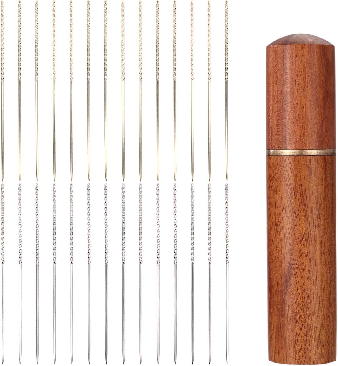 30st Breinaalden, 6cm met Houten Houder voor Het Repareren Van Breiwerk Truien Kleding Gordijnen en Textiel (Zilver, Goud)
