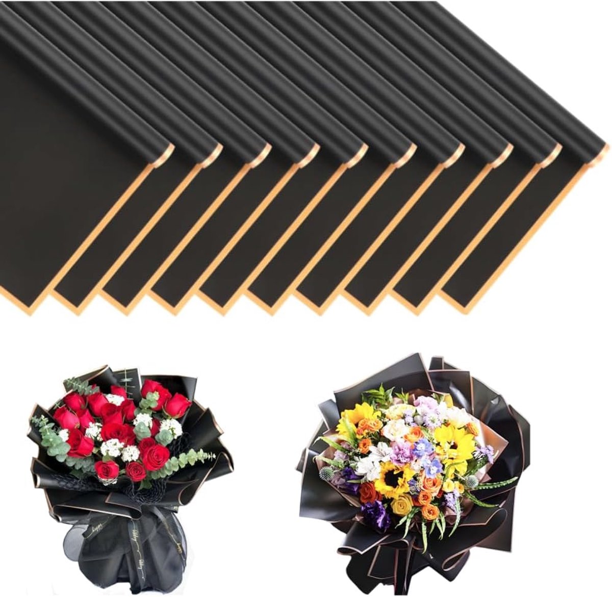 20 vellen gouden rand bloem inpakpapier, waterdicht bloemen boeket inpakpapier bloemist boeket benodigdheden voor doe-het-zelf ambachten verpakking boeket bruiloft verjaardagsfeestje, 57 x 57 cm