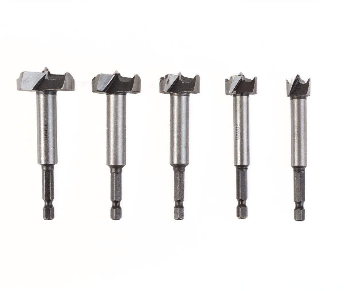 Handy Forstner Boorbitset Voor Hout - 5-Delig - 15–35 mm - 90 mm Bitlengte - Gehard Staal - Ronde Schacht - Inclusief Opbergdoos [11009]