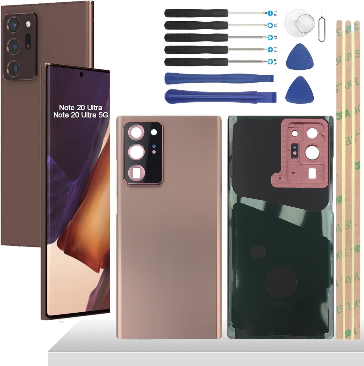 6,9 inch Batterijdeksel voor Samsung Galaxy Note 20 Ultra 5G Galaxy Note 20 Ultra, achterkant van glas, backglas, vervangende achterkant, set met cameralens + gereedschap(Bronskleurige)