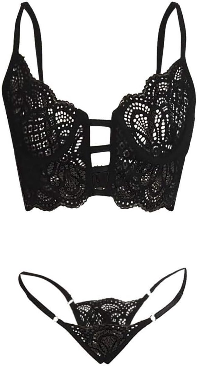 Dames Erotische Lingerie Dames Sexy Perspectief Kanten Beha G-String Nachtkleding Verleiding Kostuum Ondergoed Sexi Porn-Black_M
