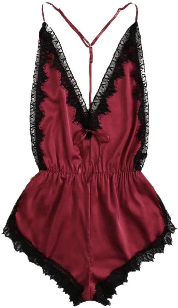Kleding S-2XL Dames Sexy Diepe V Backless Ondergoed Erotische Lingerie Satijnen Kant Kostuum Nachtkleding