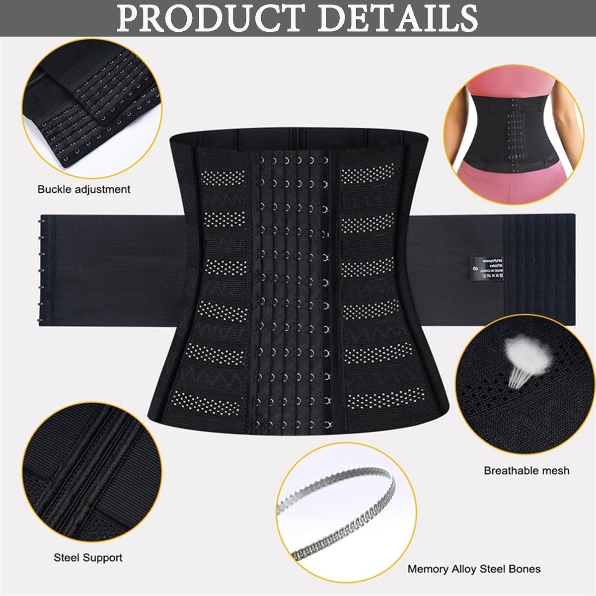 Tailletrainer Fitness Waisttrainer, Korset Buikweg Waisttrainer Taillevormer, Buikriem Heren en Dames Zwart