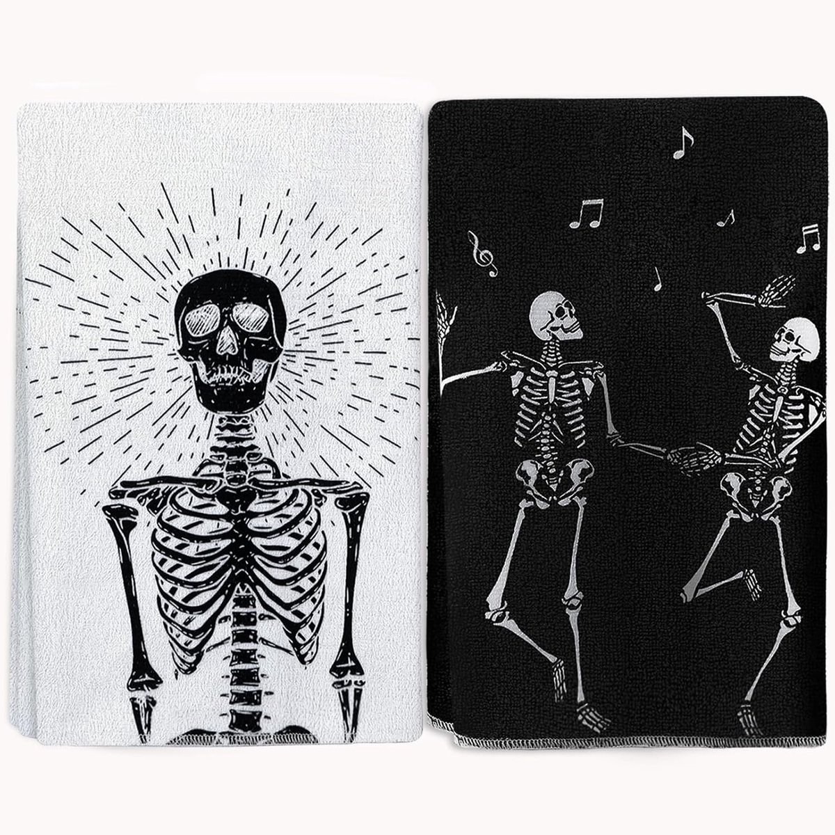 Theedoeken keuken, 2 stuks Halloween keukenhanddoeken, microvezel keukendoeken met skeletpatroon, keukendoeken voor woonkamer, prandecor-kamer, decoratie