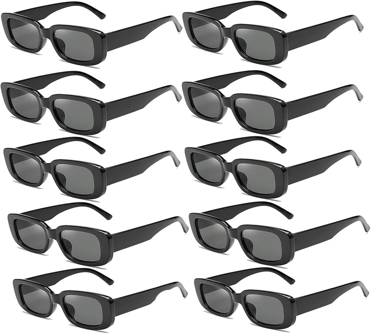 Zonnebrillenset unisex, Vintage zonnebrillen dames zwart, Retro rechthoekige zonnebril dames kleurrijke jaren 90 trendy brillen voor dames