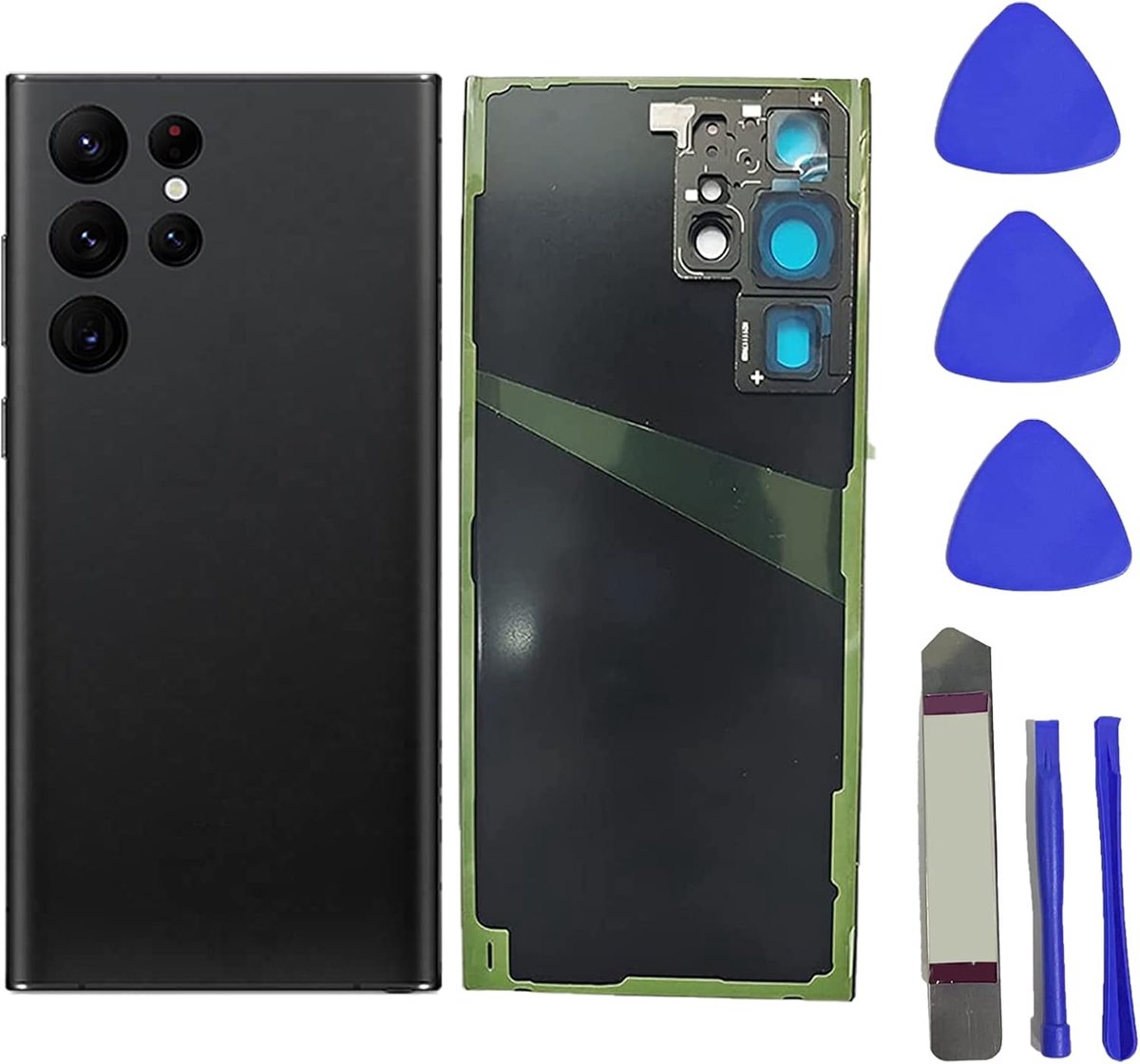 S22 Ultra Achterglas Vervanging voor Samsung Galaxy S22 Ultra Achterkant Glas met Gereedschap Tape en Camera Lens + Gereedschap (Phantom Black)