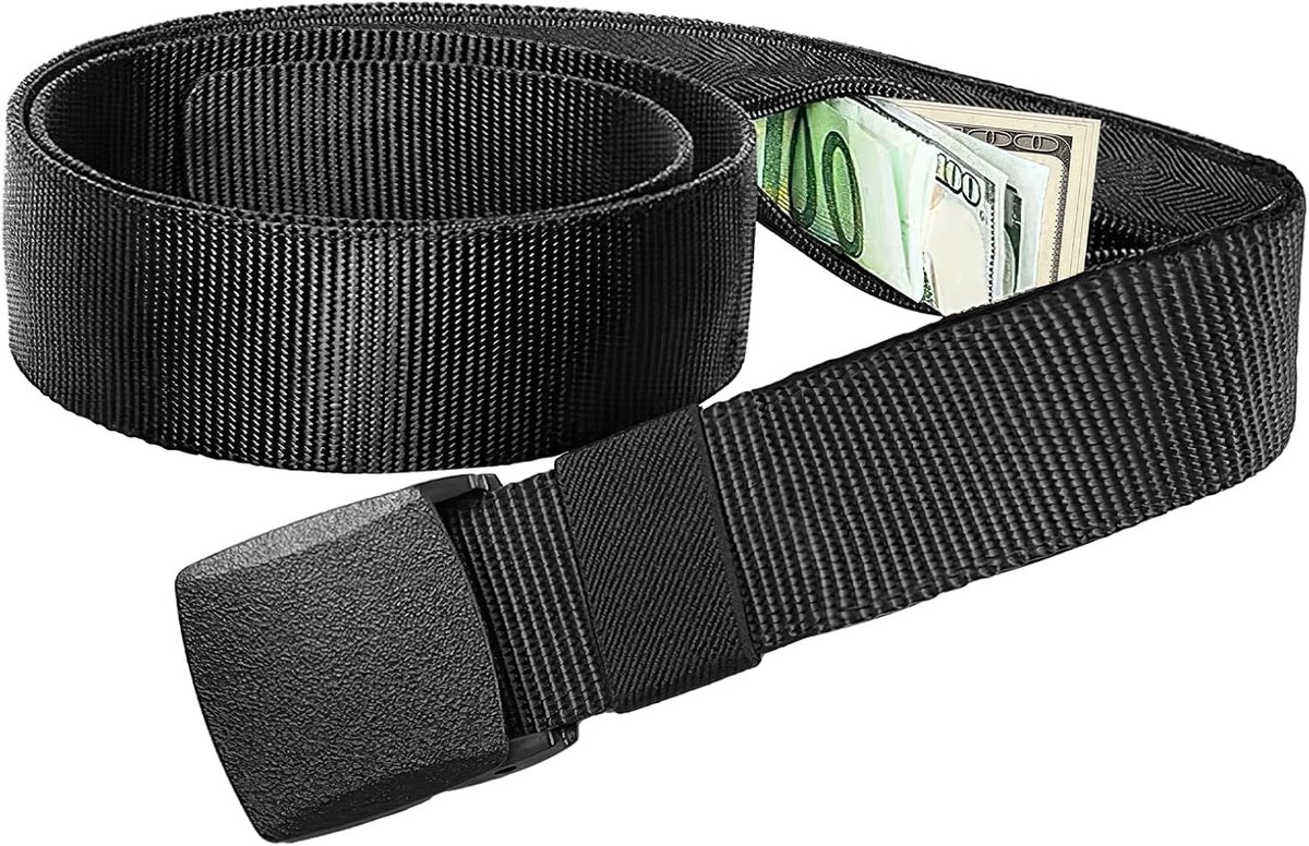 Geldriem voor heren en dames met geheim vak, 120 cm, verstelbare riem met geheim vak, reisveiligheidsgordel, geldverstopping, reizen, riem met geldvak en gesp voor reizen, diefstalbeveiliging