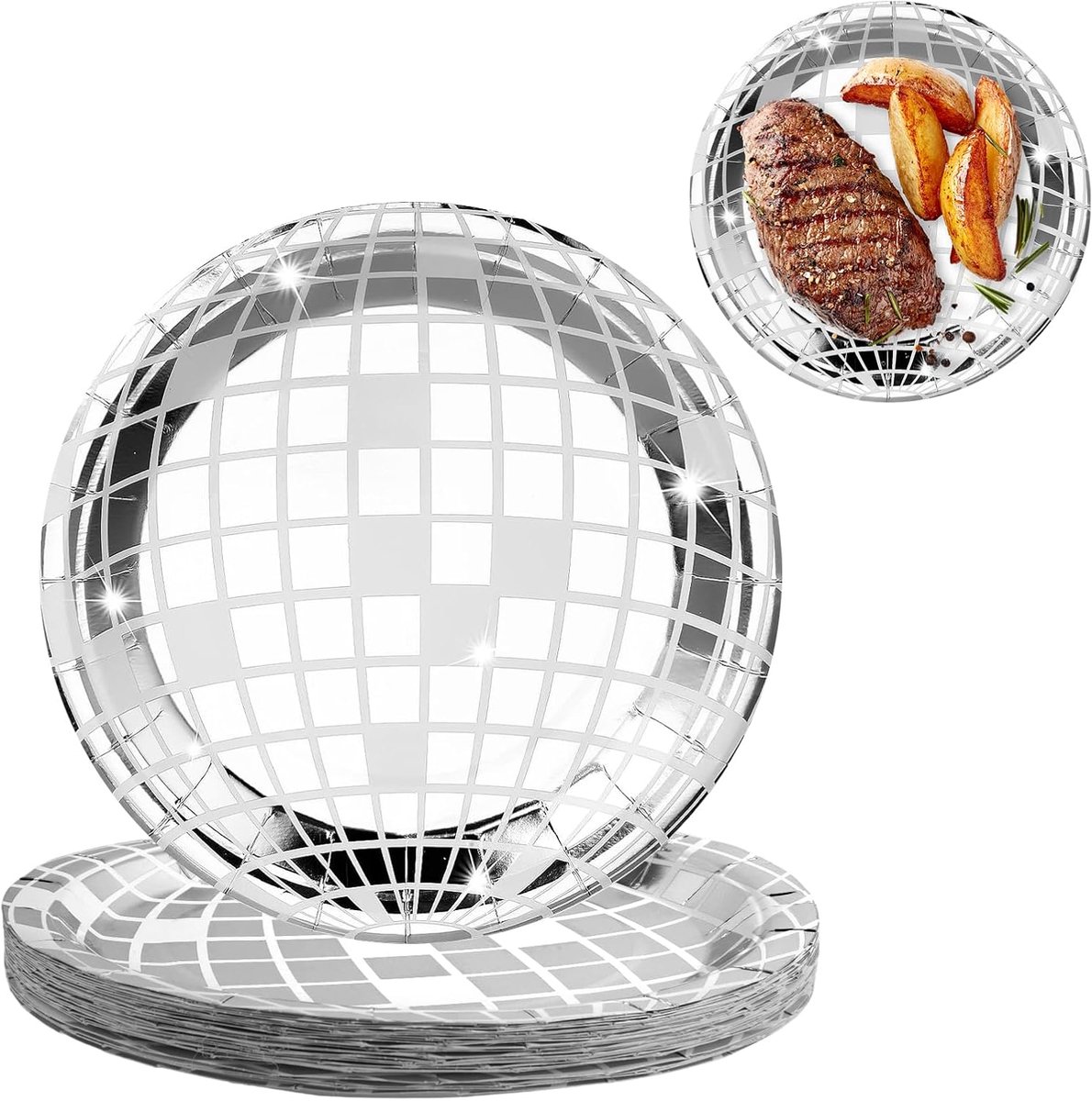 25 Stuks 23cm Zilverkleurige Retro Disco Papieren Feestborden