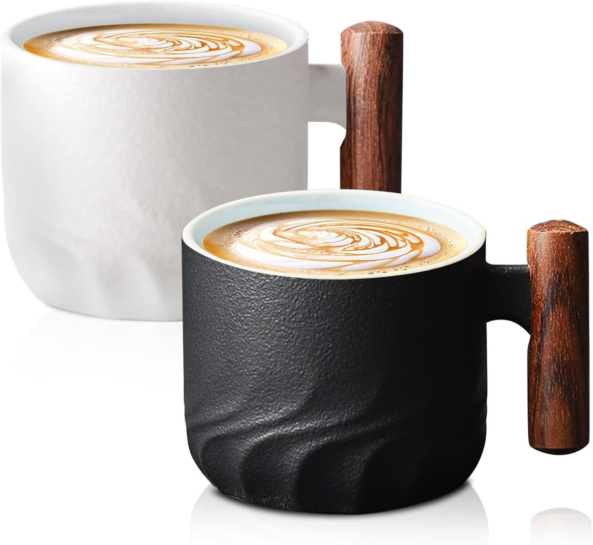 Koffiekopjes, 2 stuks espressokopjes, koffiekopjes met handvat, cappuccinokopjes, 70 ml, theekop, espressokopjes, mini-theekop, koffiemok, keramische mok voor espresso, thee, latte (zwart