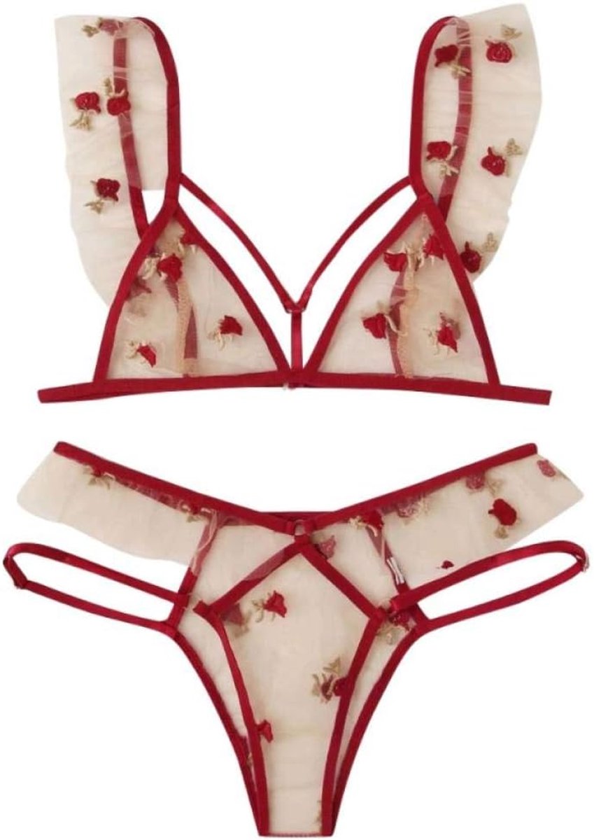 Kleding Sexy Lingerie Dames Kanten Beha Borduurwerk String Verleiding Perspectief Ondergoed Erotische Lingerie Nachtkleding Set