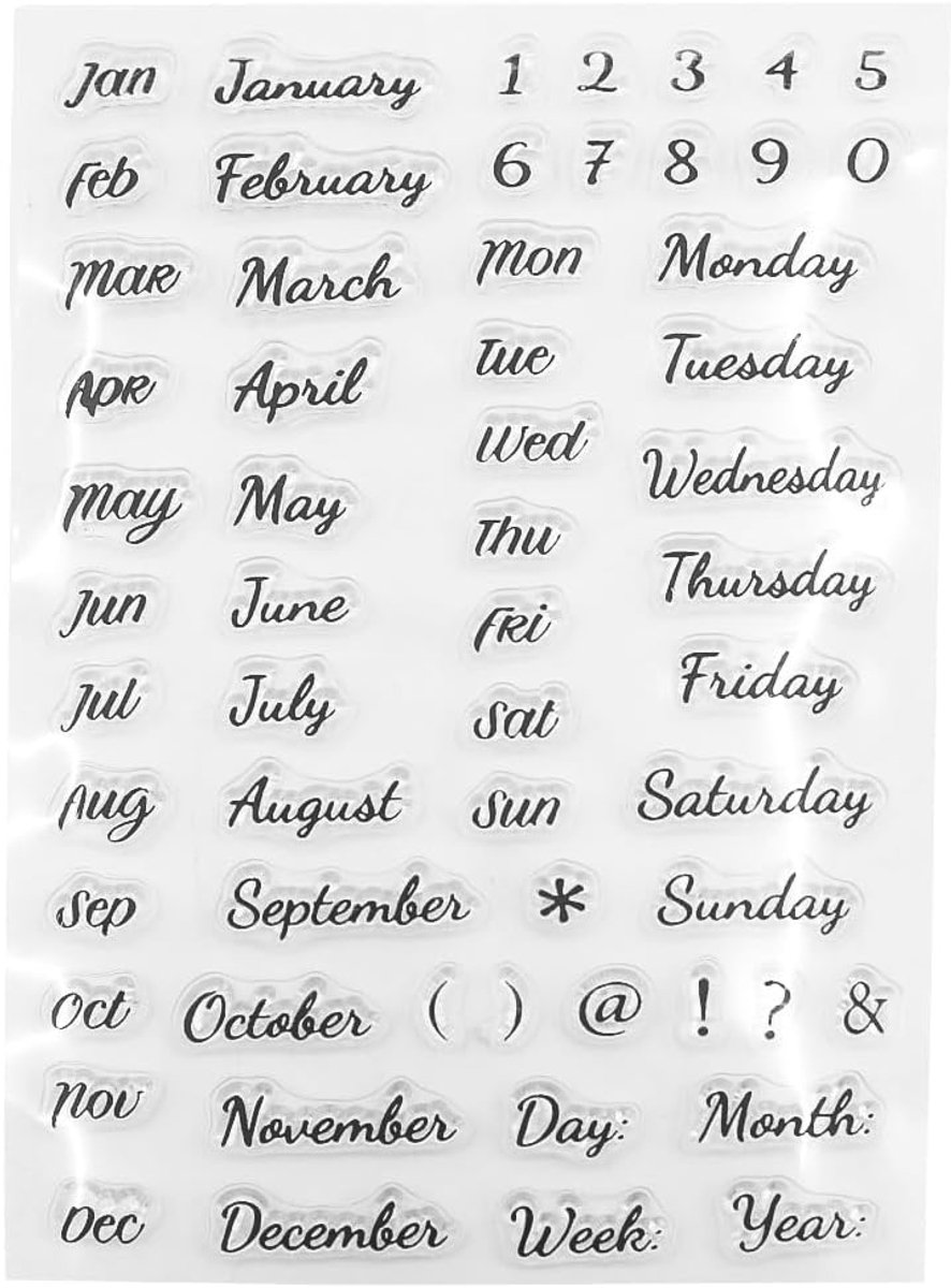 Kalender- en notitiestempels van transparant siliconen voor scrapbooking en decoratie, met datum, week, dag en maand, ideaal voor het versieren van fotoalbums (16 x 11 cm).