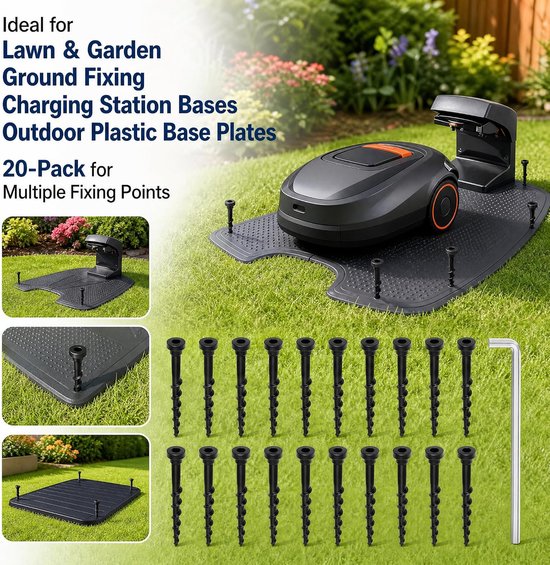 20 stuks stabiele aardschroeven, aardschroeven, robotmaaier, set, met 1 moersleutel, voor veilige bevestiging van het laadstation, 14 cm lengte, met Husqvarna Automower 105 305 308 lengte — afbeelding 4