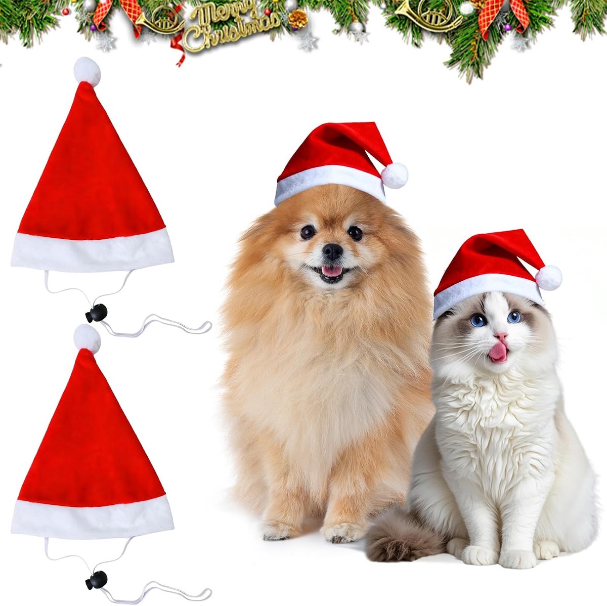 Kerstmuts voor huisdieren, voor honden, katten, feest, cosplay