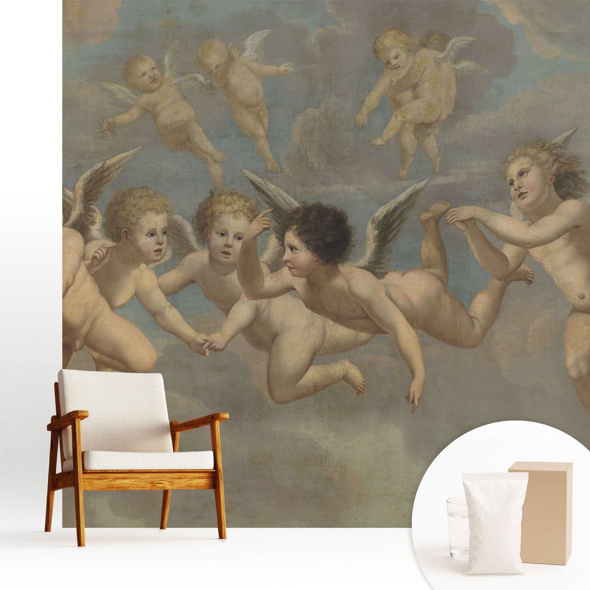 Wallfluent Fotobehang - Bruin Vliesbehang - 250x250 cm - Engelachtige Figuren Fotobehang Vlies - Woonkamer behang Deel - Muurschildering - Woonkamer behang