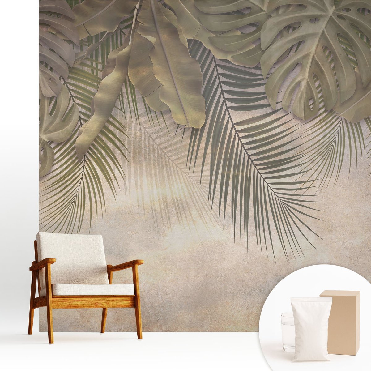 Wallfluent Fotobehang - Groente Vliesbehang - 250x250 cm - Tropische Bladeren Muurschildering - Slaapkamer behang Bloemen En Planten - Fotobehang Vlies - Slaapkamer behang