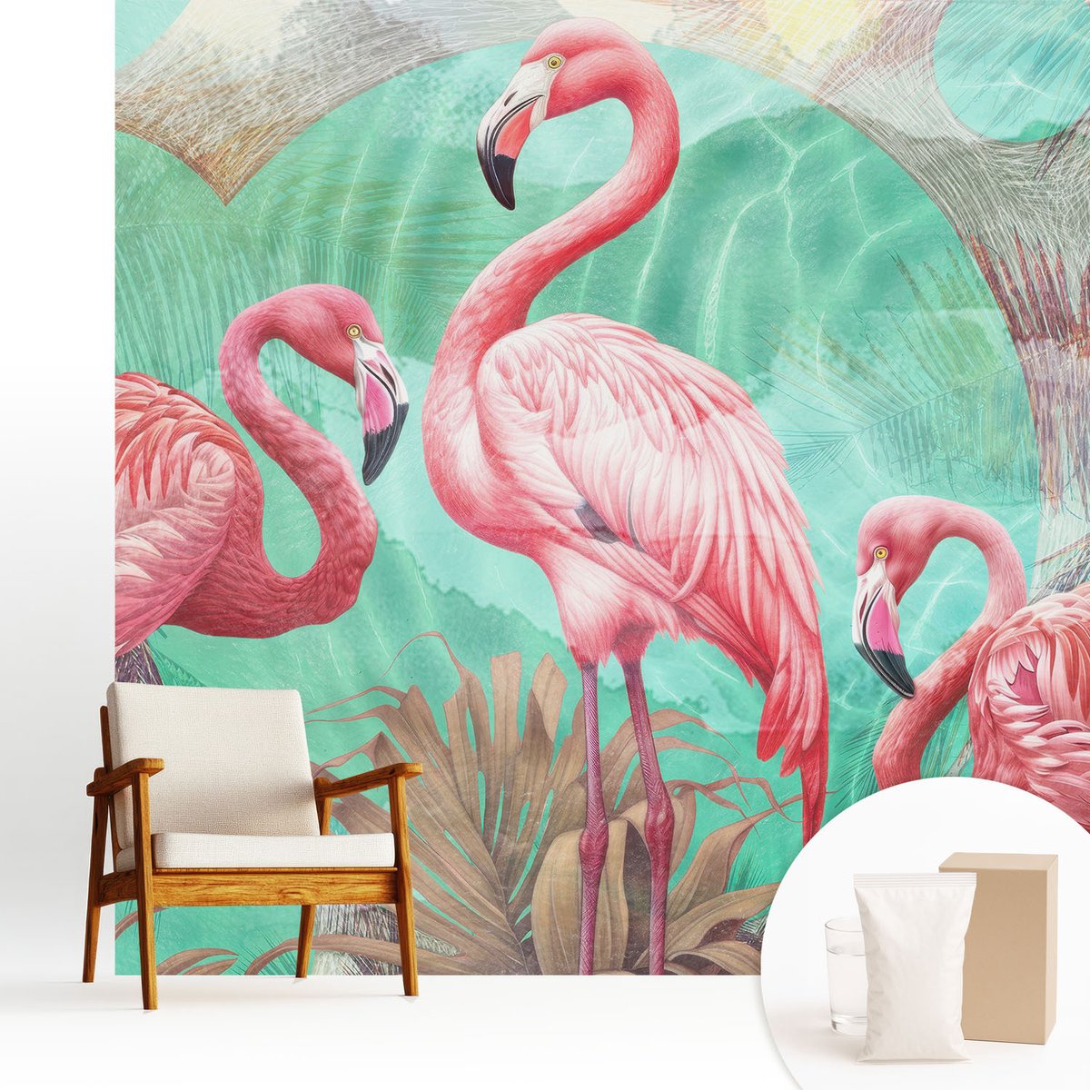 Wallfluent Fotobehang - Roze Vliesbehang - 250x250 cm - Exotische Vogels Fotobehang Vlies - Hal behang Dieren - Muurschildering - Woonkamer behang